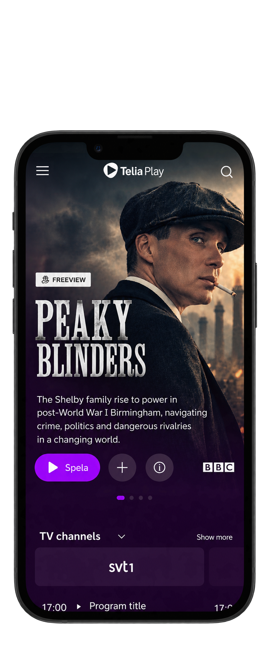 Telia Play on mobile showing the Freeview label