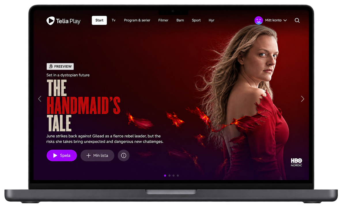 Telia Play on laptop showing the Freeview label