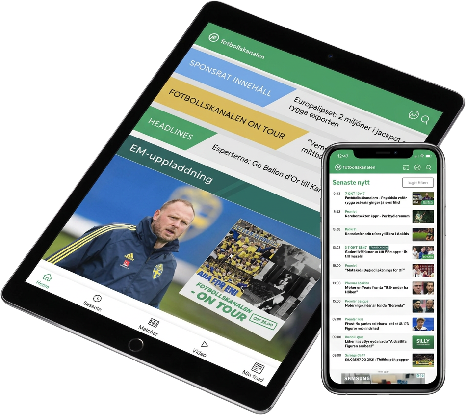 Fotbollskanalen match overview on tablet and phone