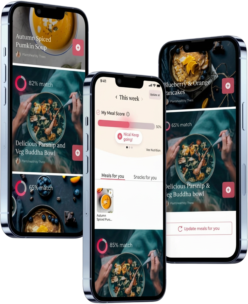Your Beet personalised nutrition app on three phones