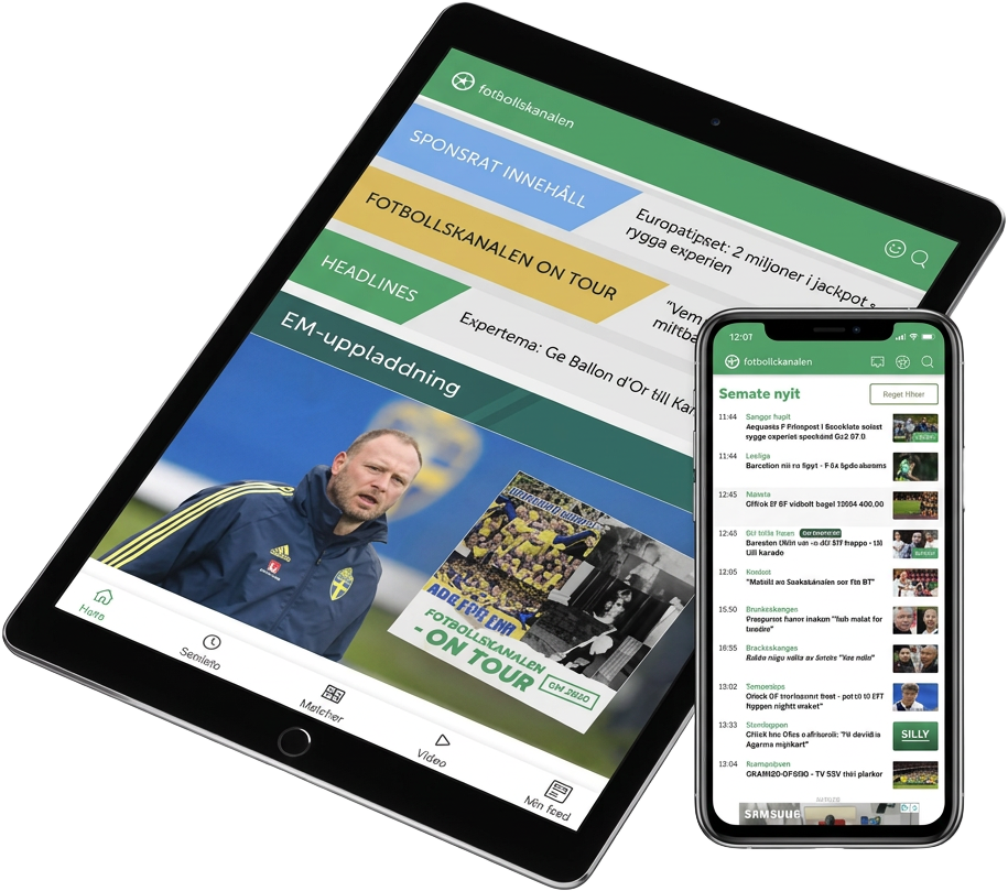 Fotbollskanalen on tablet and phone